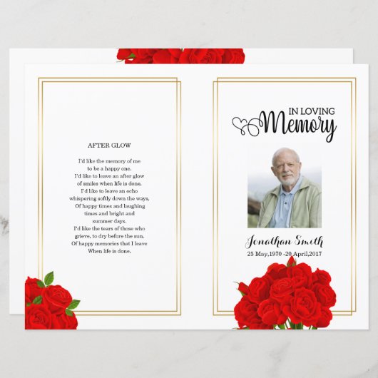 Red floral Funeral Program sjabloon (Voorkant / Achterkant)