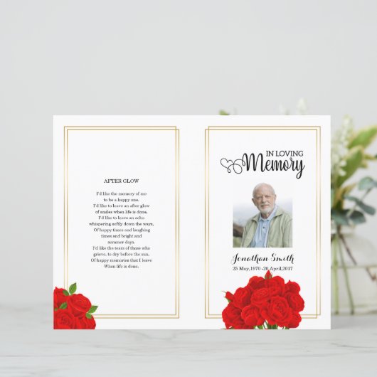 Red floral Funeral Program sjabloon (Staand voorkant)