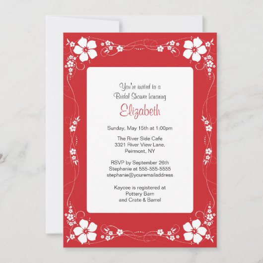 Red Floral Garden Border Bridal Shower Invitation Kaart (Voorkant)