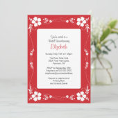 Red Floral Garden Border Bridal Shower Invitation Kaart (Staand voorkant)