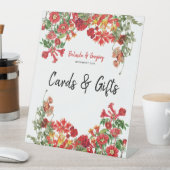 Red Floral Garden Flowers Weddenschappen Kaarten e Reclamebord Met Voetstuk (Insitu)
