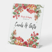 Red Floral Garden Flowers Weddenschappen Kaarten e Reclamebord Met Voetstuk (Voorkant)