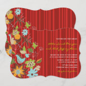 Red Floral Garden Wedding Invite & Reception Kaart (Voorkant / Achterkant)