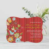 Red Floral Garden Wedding Invite & Reception Kaart (Staand voorkant)