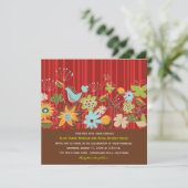 Red Floral Garden Wedding Invite & Reception Kaart (Staand voorkant)