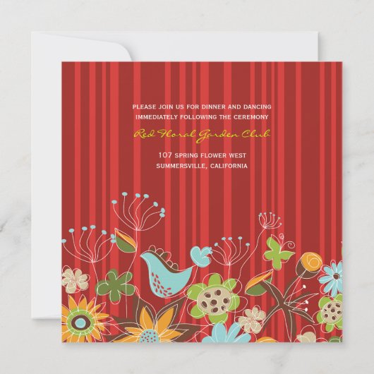 Red Floral Garden Wedding Invite & Reception Kaart (Achterkant)