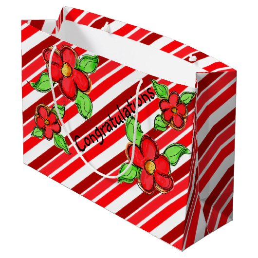 Red Floral Gefeliciteerd Gift Bag Groot Cadeauzakje (Achterkant Gekanteld)