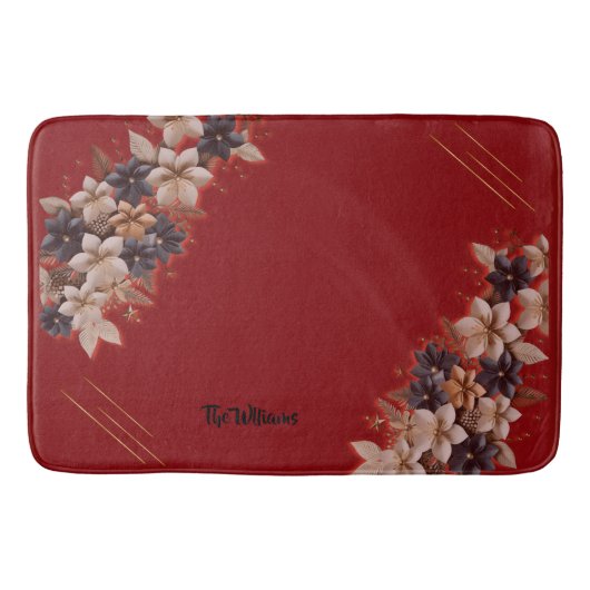 Red Floral Geometric Bath Mat (Voorkant)