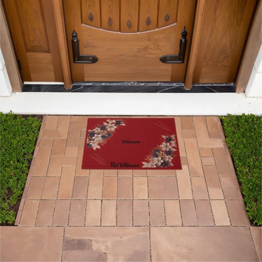 -Red Floral Geometric Welcome Mat (Buiten)
