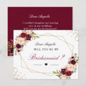 Red Floral Geometric wordt mijn bruidsmeisje Uitnodiging Briefkaart (Voorkant / Achterkant)