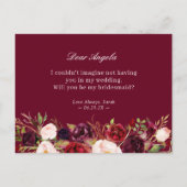 Red Floral Geometric wordt mijn bruidsmeisje Uitnodiging Briefkaart (Achterkant)