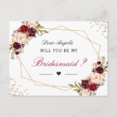 Red Floral Geometric wordt mijn bruidsmeisje Uitnodiging Briefkaart (Voorkant)