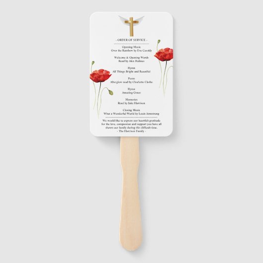Red Floral Glitter Celebration of Life Hand Fan Handwaaier (Achterkant)