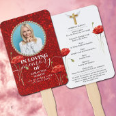 Red Floral Glitter Celebration of Life Hand Fan Handwaaier