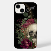 Red Floral Glitter Skull Personalized Case-Mate iPhone Case (Achterkant)