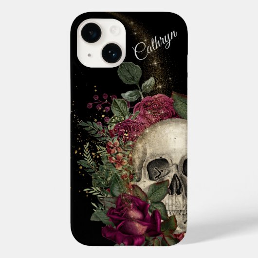 Red Floral Glitter Skull Personalized Case-Mate iPhone Case (Achterkant)