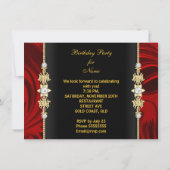 Red Floral Gold Black Elegant Birthday Party Kaart (Achterkant)