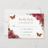 Red Floral Gold Butterflies Quinceañera Antwoord (Voorkant)