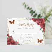 Red Floral Gold Butterflies Quinceañera Antwoord (Staand voorkant)
