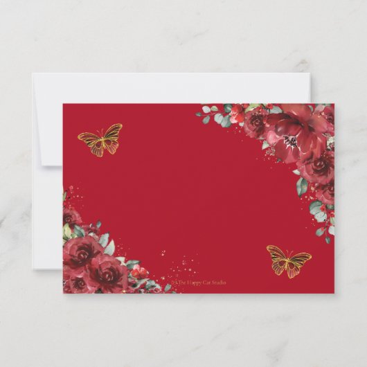 Red Floral Gold Butterflies Quinceañera Antwoord (Achterkant)