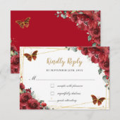 Red Floral Gold Butterflies Quinceañera Antwoord (Voorkant / Achterkant)