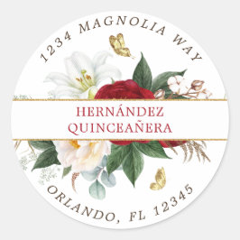 Red Floral Gold Butterfly Return Label