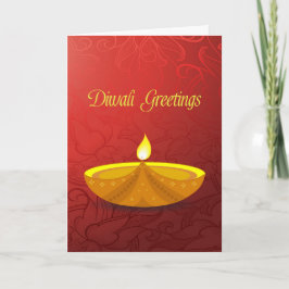 Red Floral, Gold Diya, Diwali Greetings Feestdagen Kaart