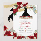 Red Floral Gold Elegant Charro Quince Birthday Kaart (Voorkant / Achterkant)