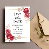 Red Floral Gold Lijst Wedding Save the Date Kaart