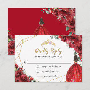 Red Floral Gold Princess Quinceañera Antwoord