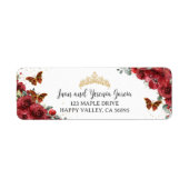 Red Floral Gold Quinceanera XV 15 Retouradres Etiket (Voorkant)