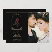 Red Floral Golden Simulated Dome Arch Wedding Save The Date (Voorkant / Achterkant)