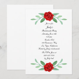 Red Floral Greenery Foliage Bachelorette Party Kaart