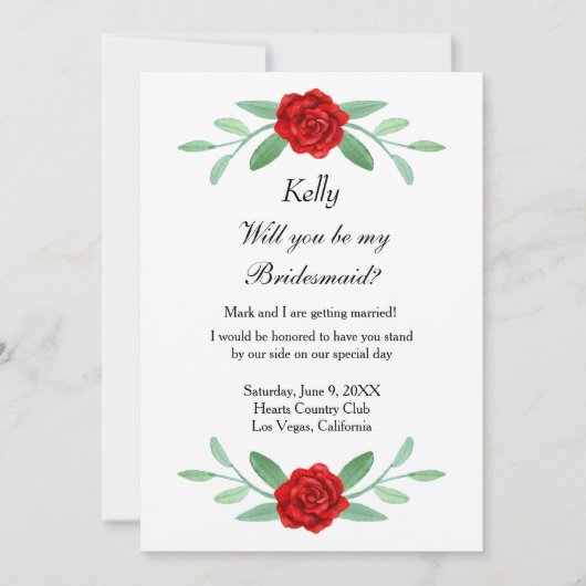 Red Floral Greenery Foliage Bridesmaid Kaart (Voorkant)