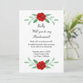 Red Floral Greenery Foliage Bridesmaid Kaart (Staand voorkant)
