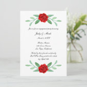 Red Floral Greenery Foliage Engagement Party Kaart (Staand voorkant)