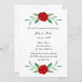 Red Floral Greenery Foliage Engagement Party Kaart (Voorkant / Achterkant)