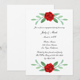 Red Floral Greenery Foliage Engagement Party Kaart