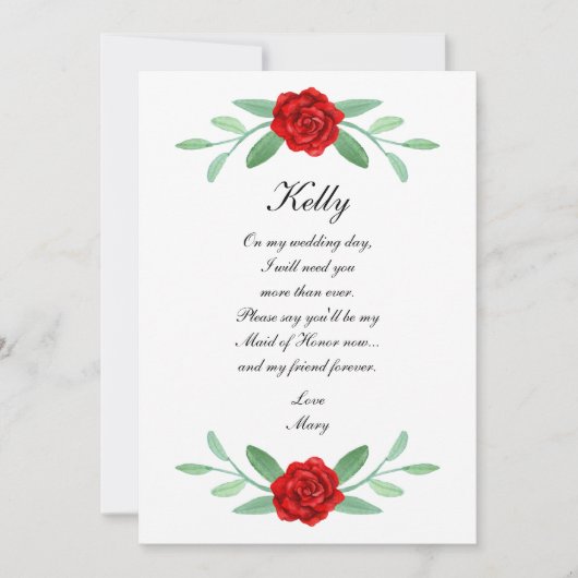Red Floral Greenery Foliage Maid of Honor Kaart (Voorkant)