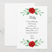 Red Floral Greenery Foliage Maid of Honor Kaart (Voorkant / Achterkant)
