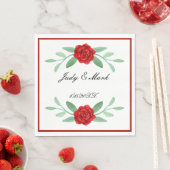 Red Floral Greenery Foliage Paper Napkins Servet (Insitu)
