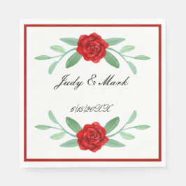 Red Floral Greenery Foliage Paper Napkins Servet