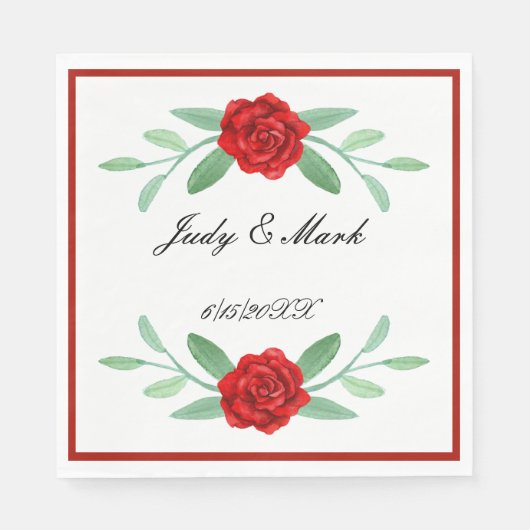 Red Floral Greenery Foliage Paper Napkins Servet (Voorkant)