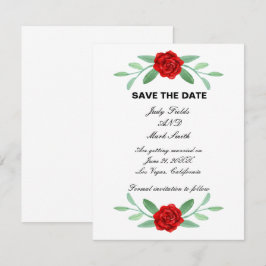 Red Floral Greenery Foliage Save the Date Kaart