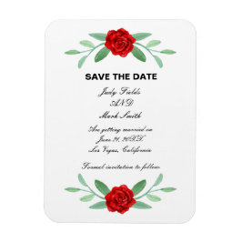 Red Floral Greenery Foliage Save the Date Magneet