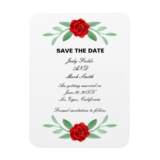 Red Floral Greenery Foliage Save the Date Magneet (Verticaal)