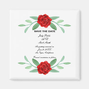 Red Floral Greenery Foliage Save the Date Magneet
