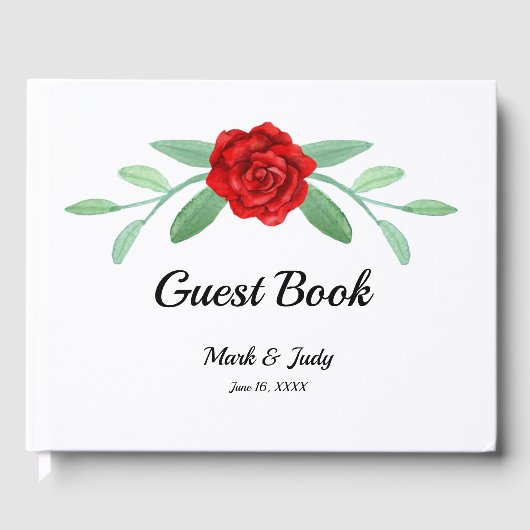 Red Floral Greenery Foliage Wedding Gastenboek (Voorkant)