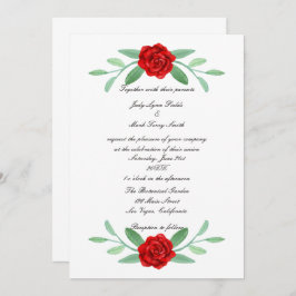 Red Floral Greenery Foliage Wedding Invitation Kaart