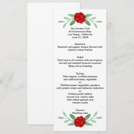 Red Floral Greenery Foliage Wedding Menu Kaart